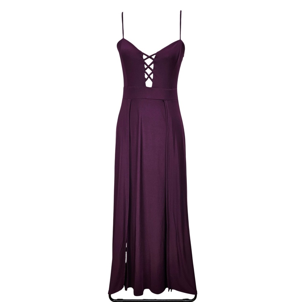 Wild Daisy Purple Lace Up Front Double Slit Maxi Dress L Goth Whimsigoth Prom
